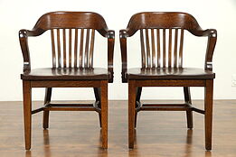 Pair of Antique Quarter Sawn Oak Banker, Office or Library Chairs, Klode #31409