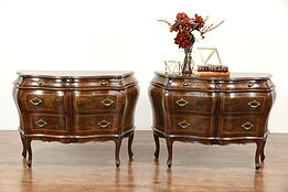 Pair Italian Vintage Olivewood Bombe Chests or Commodes