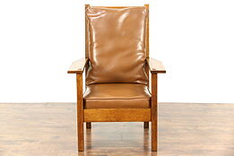 Arts & Crafts Mission Oak Antique Craftsman Chair, Faux Leather Cushions