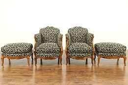 Pair Country French Vintage Chaise Chairs & Ottomans, New Upholstery #31659