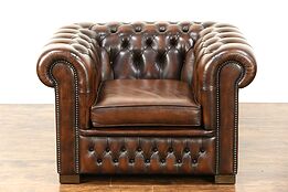 Chesterfield Tufted Brown Leather Vintage Scandinavian Tub Chair