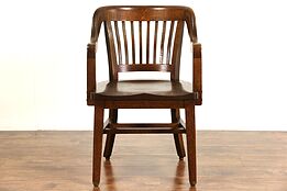 Oak 1920 Antique Sioux City Courthouse Chair with Arms & Brass Feet