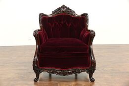 Carved Mahogany 1915 Antique Tufted Velvet Chair, Karpen of Chicago