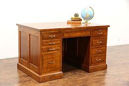 Library or Office Desk, 1910 Paneled Birch Antique, File Drawer