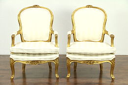 Pair of Carved French Style Chairs, Deep Gold Finish