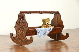 Italian Antique Hand Carved Walnut Rocking Baby Cradle Bed #30479