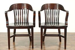 Pair Antique Banker, Library or Office Chairs, Mahogany Finish #28812