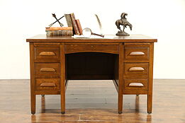 Oak Craftsman Antique Library Desk, File Drawer, Singed Jasper, IN #30715