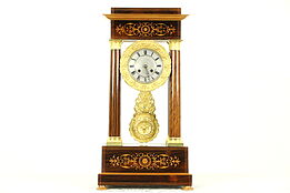 French Empire Rosewood Marquetry 1830 Antique Gilt Bronze Pillar Clock