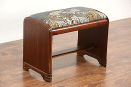 Art Deco Walnut Bench, New Upholstery