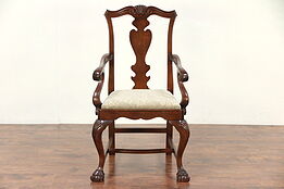 Georgian Style Vintage Carved Desk or Library Chair, New Upholstery #29637