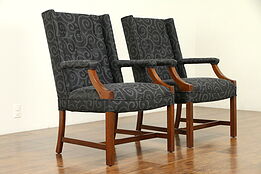 Pair of Traditional Mahogany Vintage Wing Chairs, New Upholstery #30850