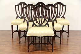 Set of 6 Vintage Hepplewhite Mahogany Shield Back Dining Chairs, New Upholstery