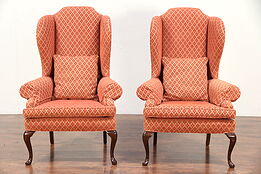 Pair of Fireside Vintage Mahogany Wing Chairs, Recent Upholstery #29636