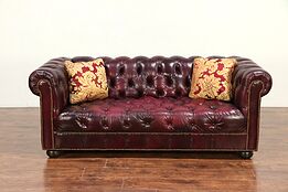 Chesterfield Vintage Tufted Leather Sofa, Brass Nailheads #29852