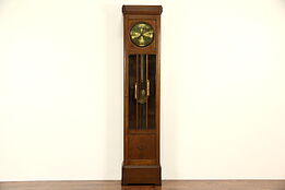 Oak 1900 Antique German Grandfather Tall Case Clock, Beveled Glass