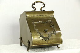 French Antique 1880 Brass Fireplace Coal Hod or Hopper, Tin Liner