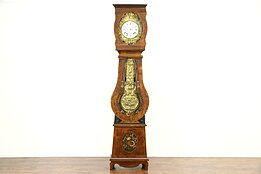 French Antique 1860 Morbier Clock, Hand Painted Pine Case, Besson of Chantelle