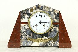 French Art Deco Period Antique Marble Mantel Clock, Signed FC #33712