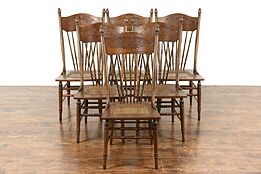 Set of 6 Victorian Antique 1900 Pressback Dining Chairs, Ash & Maple