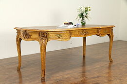 French Louis XIV Hand Carved Curly Birdseye Maple Antique Desk #31874