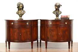Pair of Half Round Demilune Vintage Mahogany Hall Console Cabinets, Drexel