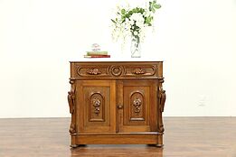 Victorian Antique Walnut Chest or Commode, Carved Grapes, Marble Top  #30442