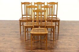 Set of 6 Oak Antique 1915 Dining Chairs, Caned Seats