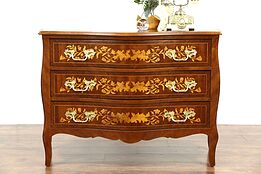 Marquetry Inlaid Vintage Mahogany & Satinwood Chest, Dresser or Commode, Italy
