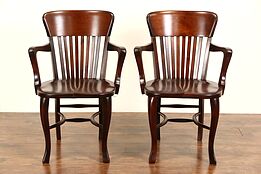 Pair Antique 1910 Banker, Office or Library Chairs with Arms