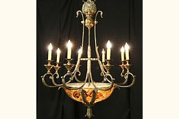 Maitland Smith Signed Vintage 8 Candle Grand Chandelier, Faux Alabaster 50" Tall