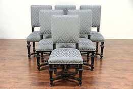Set of 6 Antique Italian Ebonized Fruitwood Dining Chairs, New Upholstery #29453