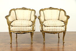 Pair of French Rococo Antique 1900 Carved & Gilt Chairs, Down Cushions #31227
