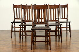 Set of 6 Antique 1900 Solid Oak Dining Chairs #31366