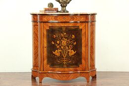 Marble Top Vintage Tulipwood & Rosewood Marquetry Console Cabinet #29073