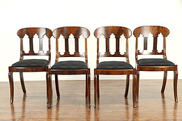 Set of 4 Empire 1825 Antique Dining or Game Chairs, New Upholstery #32141