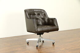 Midcentury Modern Vintage Leather Swivel Adjustable Desk Chair, Marble #32150
