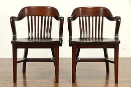 Pair of Antique Quarter Sawn Oak Banker, Office or Library Chairs, Klode #32153
