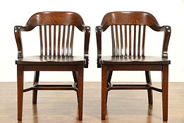 Pair of Antique Quarter Sawn Oak Banker, Office or Library Chairs, Klode #32154