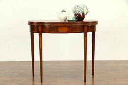 Hepplewhite Vintage Mahogany Marquetry Hall Console opens to Game Table 32156