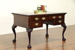 English Antique Carved Mahogany Partner Desk or Library Table #32264