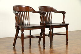 Oak Quarter Sawn Antique Banker, Office or Library Desk Chair, Welch C#32279