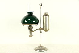 Victorian Antique Emerald Student Desk Lamp, Oil Kerosene, Manhattan 1876 #32288