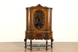 English Tudor Antique Walnut China Display or Bar Liquor Cabinet #32353