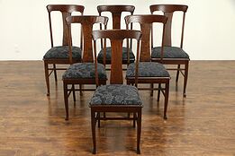 Oak Quarter Sawn Set of 6 Antique Dining Chairs, New Upholstery #32422