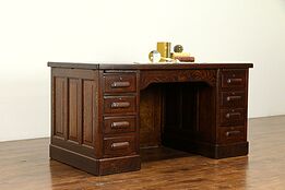 Quarter Sawn Oak 1900 Antique Library or Office Desk, Raised Panels #32427
