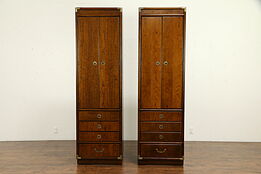 Pair Vintage Campaign Armoires, Wardrobes, Closets, Drexel Accolade II  #32504
