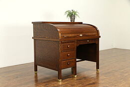 Oak Quarter Sawn Antique 1910 "C" Roll Top Desk, Brass Feet #32510