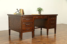 Oak Quarter Sawn Antique Craftsman Executive or Library Desk Brass Mounts #32515