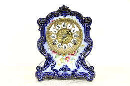 Victorian Cobalt Blue Porcelain Antique 1895 Hand Painted China Clock  #32526